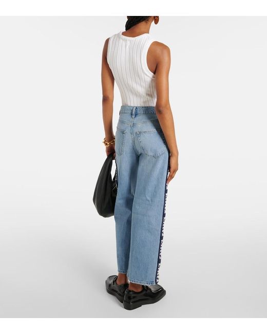 FRAME Blue Le Jane Crop Crochet Straight Jeans