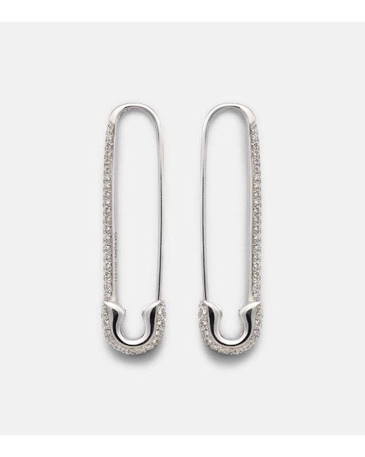Anita Ko White Safety Pin Extra Large 18Kt Earrings With Diamonds