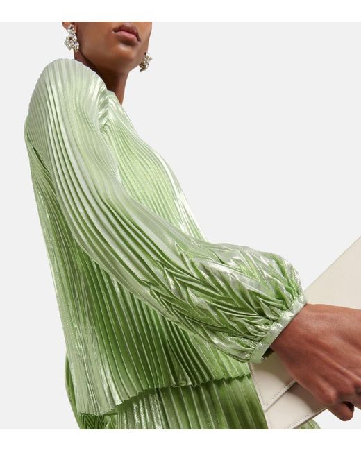 Jonathan Simkhai Green Char Plisse Silk-Blend Blouse