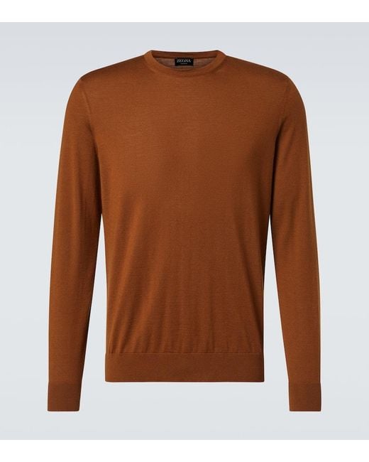 Jersey De Cachemir Y Seda Zegna de hombre de color Brown