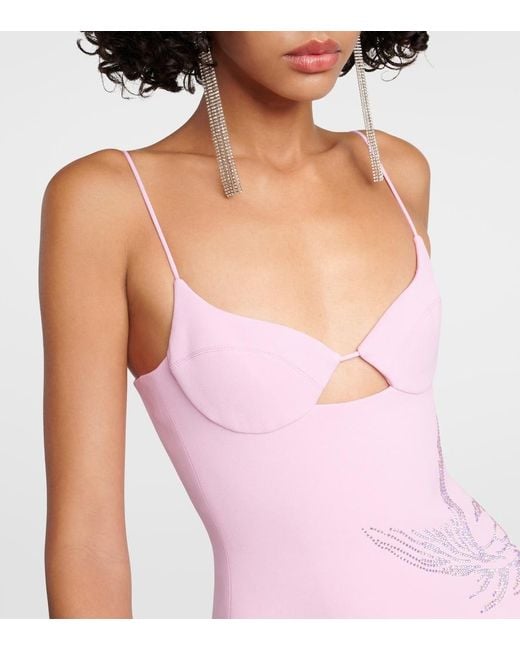 David Koma Pink Rhinestone-embellished Flared-hem Stretch-woven Mini Dress
