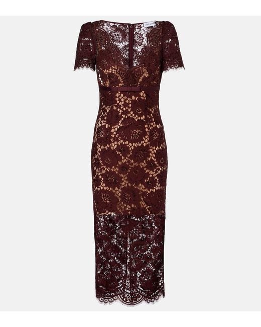 Self-Portrait Purple Floral Lace Midi Dress