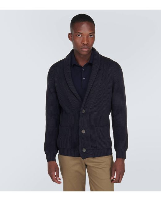 Thom Sweeney Blue Ribbed-knit Wool Cardigan for men