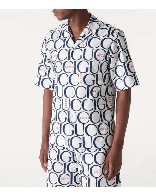Gucci Blue Logo Bowling Shirt for men