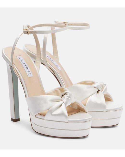 Aquazzura White Bridal Cupid 130 Silk Satin Platform Sandals