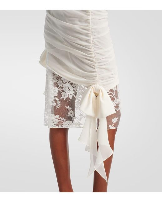 Alessandra Rich White Minikleid Aus Seiden-Georgette Mit Spitze