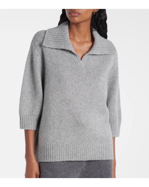 Lisa Yang Gray Lailai Cashmere And Silk Polo Sweater