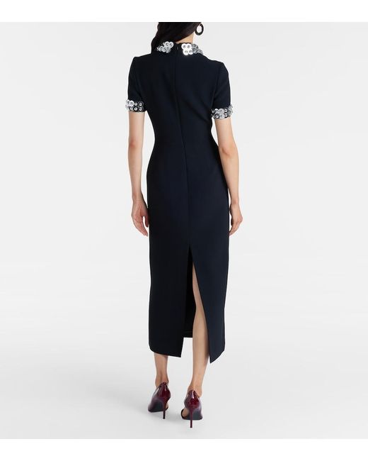 David Koma Black Embellished Cady Midi Dress