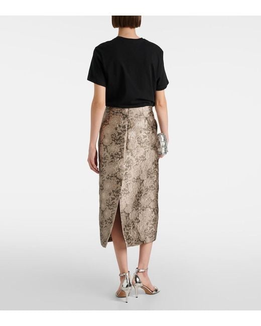 Max Mara Brown Diletta Jacquard Midi Skirt