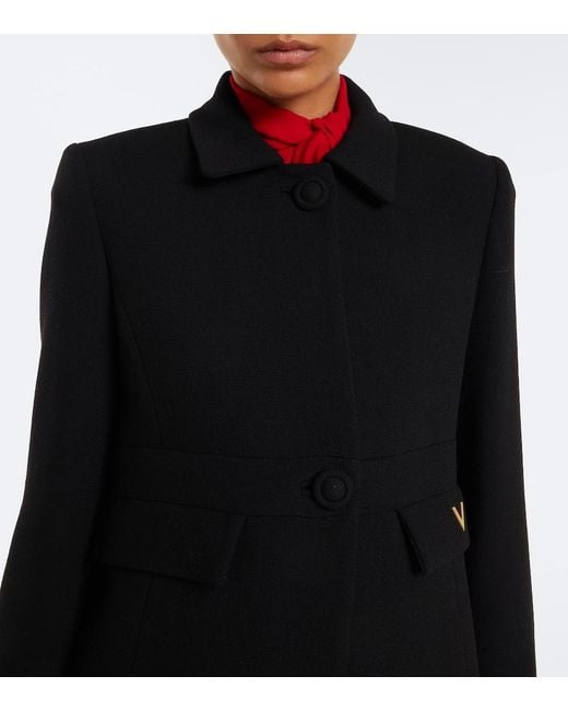 Valentino Black Vgold Virgin Wool Crepe Coat