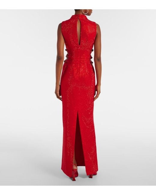 Self-Portrait Red Embellished Cutout Crepe Gown