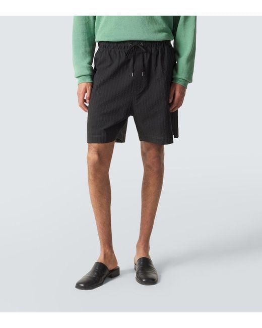 Studio Nicholson Black Starboard Striped Cotton And Wool Shorts for men