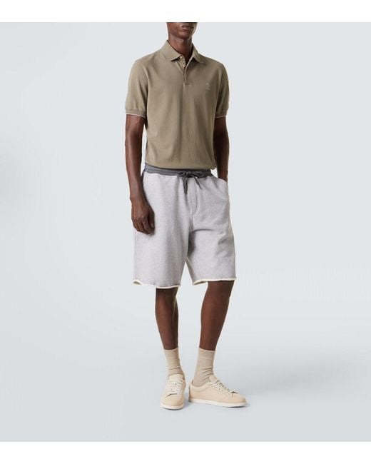 Brunello Cucinelli Natural Logo Cotton Pique Polo Shirt for men