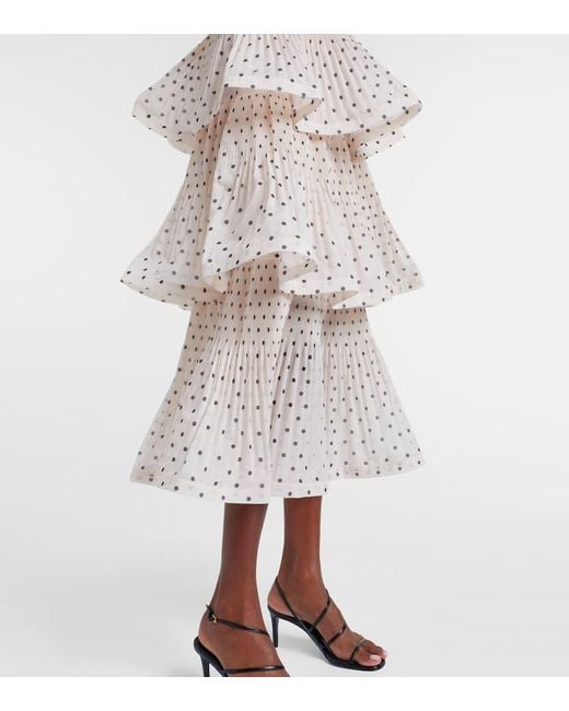 Zimmermann Natural Polka-Dot Tiered Midi Dress