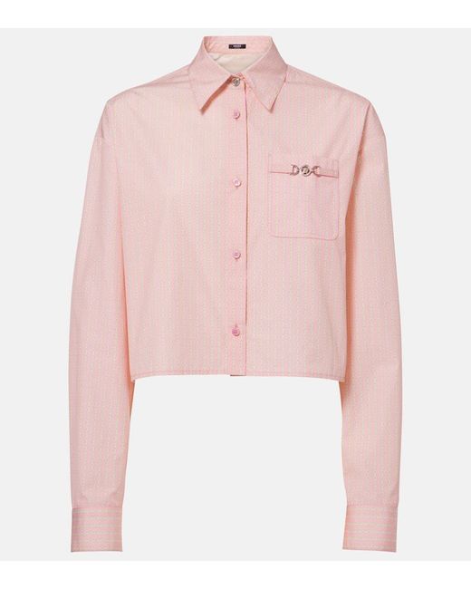 Camisa Cropped Chain Pinstripe De Popelin De Algodon Versace de color Pink