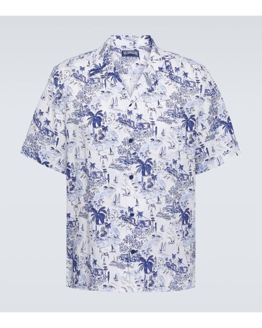 Vilebrequin Blue Charli Printed Linen Bowling Shirt for men