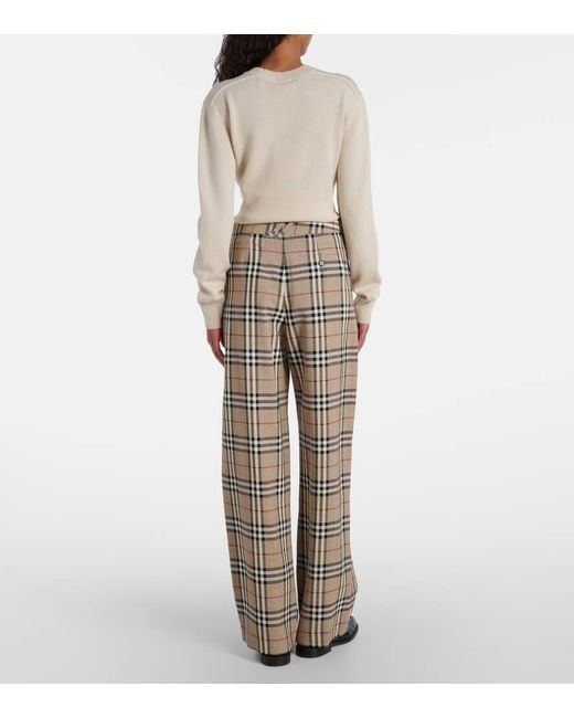 Pantaloni Check A Gamba Larga di Burberry in Natural