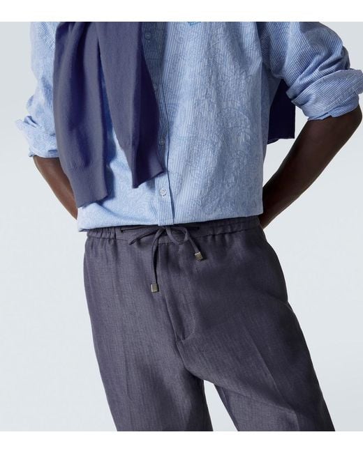 Etro Blue Linen Slim Pants for men