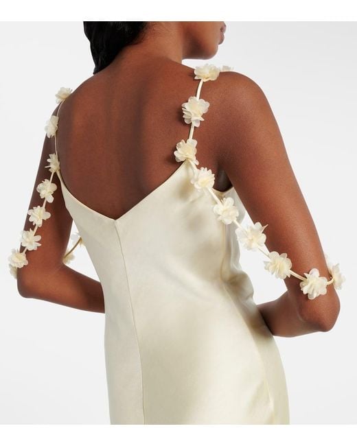 Self-Portrait White Floral-Applique Satin Maxi Dress
