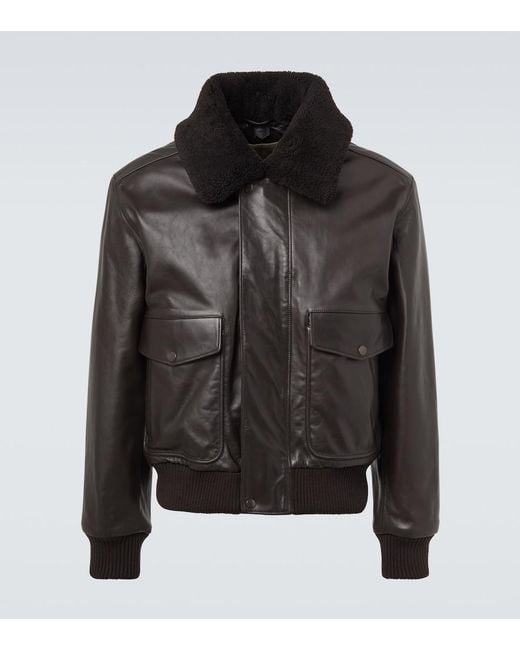Lemaire Black Shearling-Trimmed Leather Blouson Jacket for men