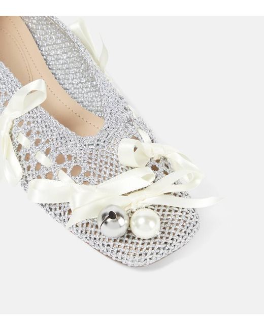 Simone Rocha White Bow-detail Crochet Ballet Flats