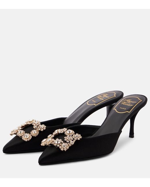 Roger Vivier Black Efflorescence 65 Embellished Satin Mules