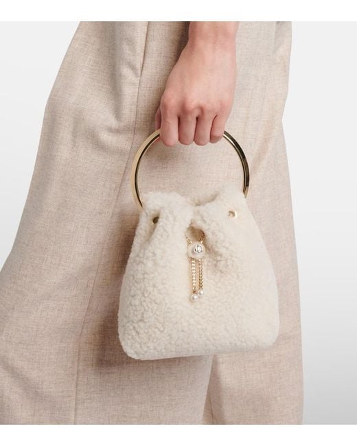 Jimmy Choo Natural Bon Bon Small Shearling Bucket Bag