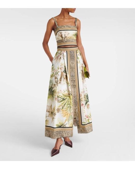 Falda Larga De Algodon Estampada Elie Saab de color Natural