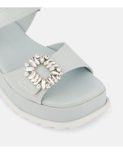 Roger Vivier White Embellished Leather Platform Sandals