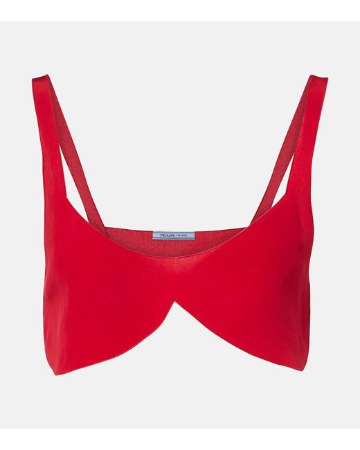 Prada Red Silk Crepe De Chine Bra Top