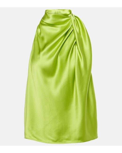 The Sei Green Draped High-Neck Silk Satin Top
