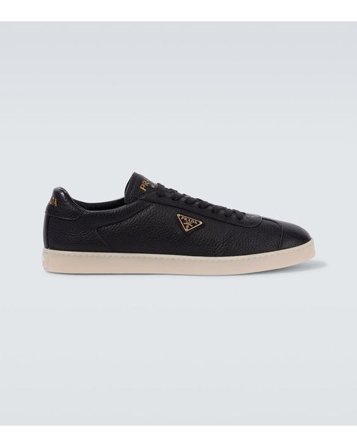 Prada Black Triangle-Logo Leather Sneakers for men