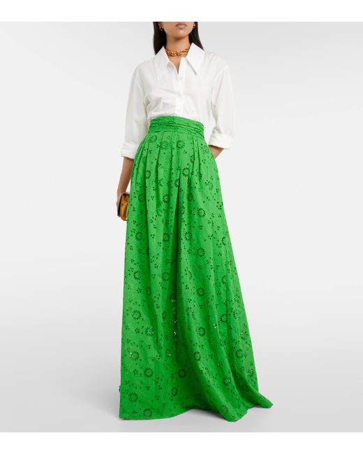 Carolina Herrera Green Openwork Cotton Maxi Skirt