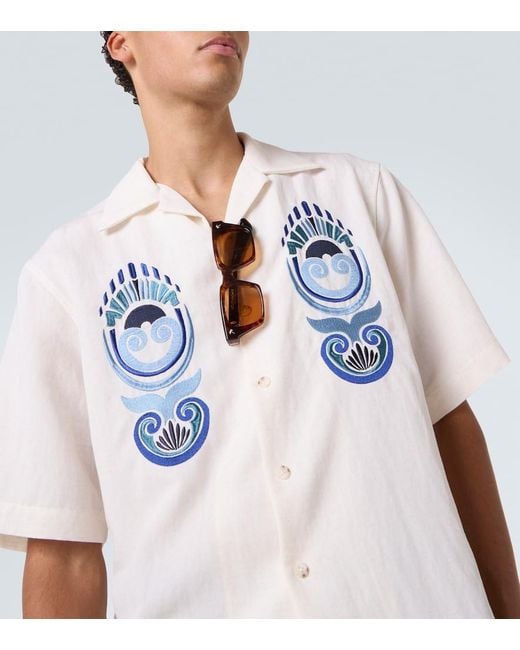 Camisa Bordada Commas de hombre de color White