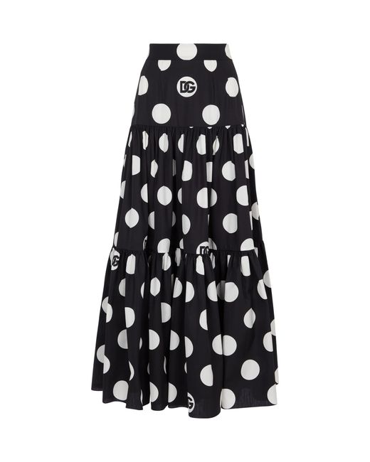 Dolce & Gabbana Black Polka-dot Cotton Maxi Skirt