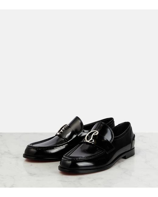 Christian Louboutin Black Cl Moc Loafers Aus Glanzleder Mit Verzierung