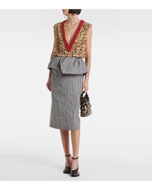 Dries Van Noten Gray Striped Cotton Poplin Midi Skirt