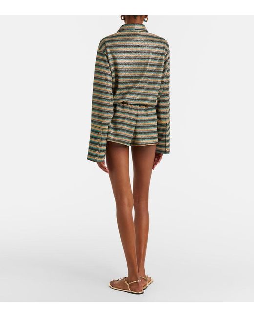 Oseree Green Lumiere Striped Shorts