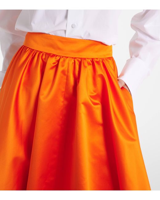 Patou Orange Pleated Satin Midi Skirt