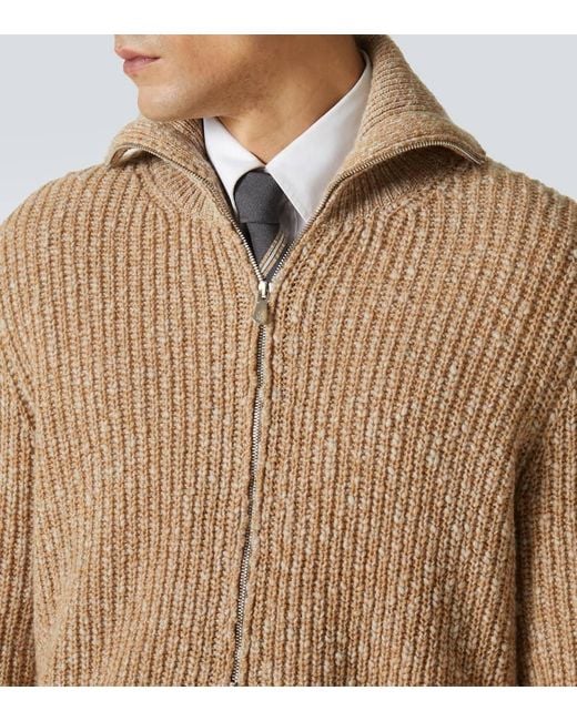 Brunello Cucinelli Natural Zip-Up Wool And Cashmere Cardigan for men