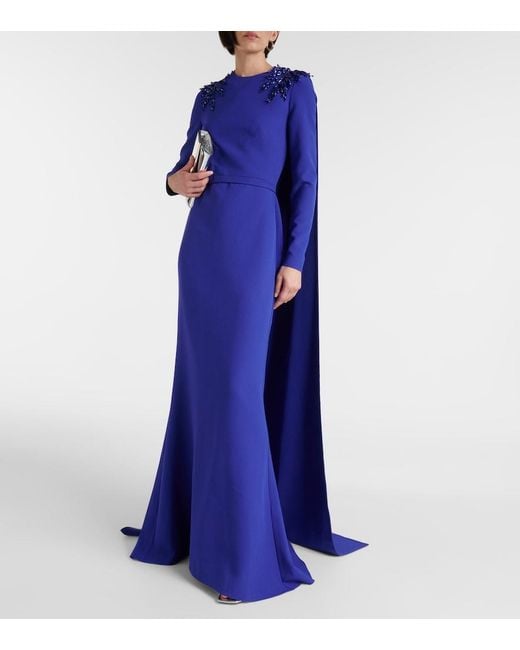 Safiyaa Blue Ginevra Embellished Caped Gown