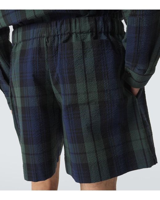 J.W. Anderson Blue Checked Cotton Seersucker Shorts for men