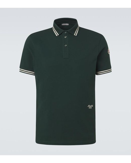 Moncler Green Cotton Pique Polo Shirt for men
