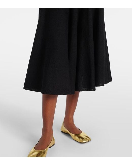 The Row Black Jaliah Linen And Cotton-Blend Midi Skirt