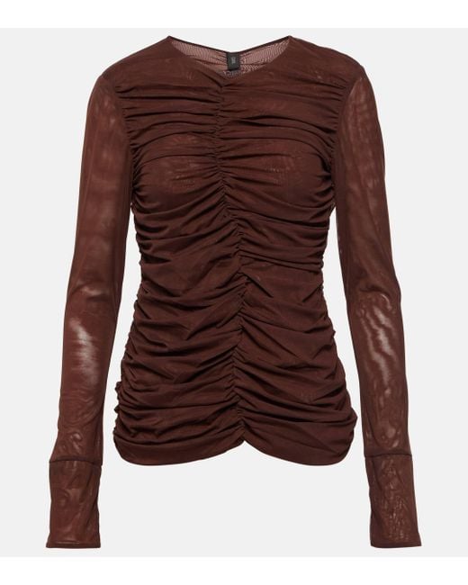 Sir. The Label Brown Jacques Gathered Mesh Top