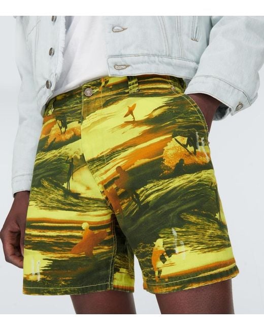 ERL Yellow Printed Cotton Shorts for men