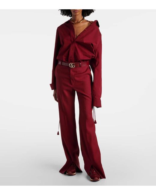 Camisa De Popelin De Algodon Con Encaje Gucci de color Red