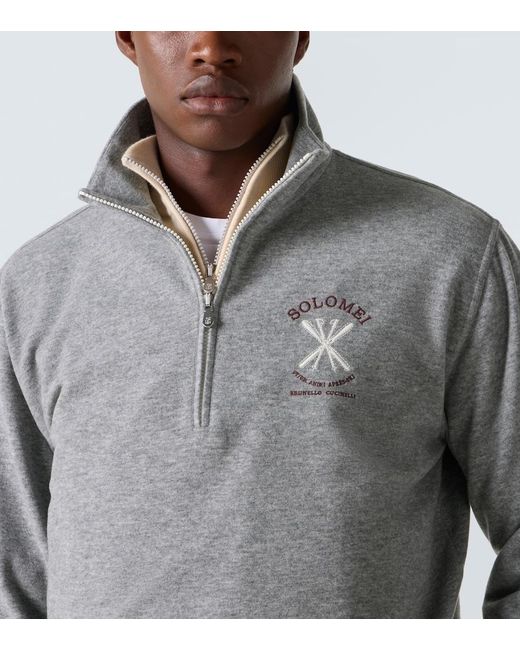 Brunello Cucinelli Gray Cashmere And Cotton-Blend Half-Zip Sweatshirt for men