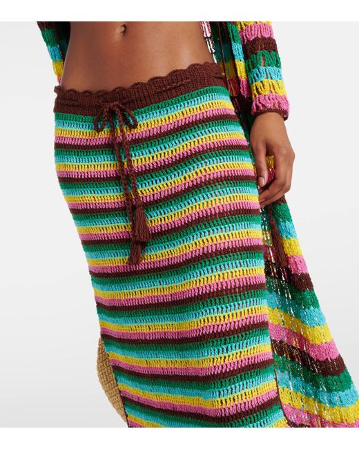 Anna Kosturova Green Striped Crochet Cotton Midi Skirt