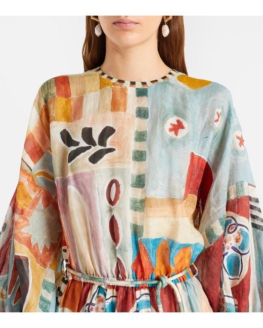 ALÉMAIS Multicolor X Lrnce Michelle Printed Ramie Midi Dress